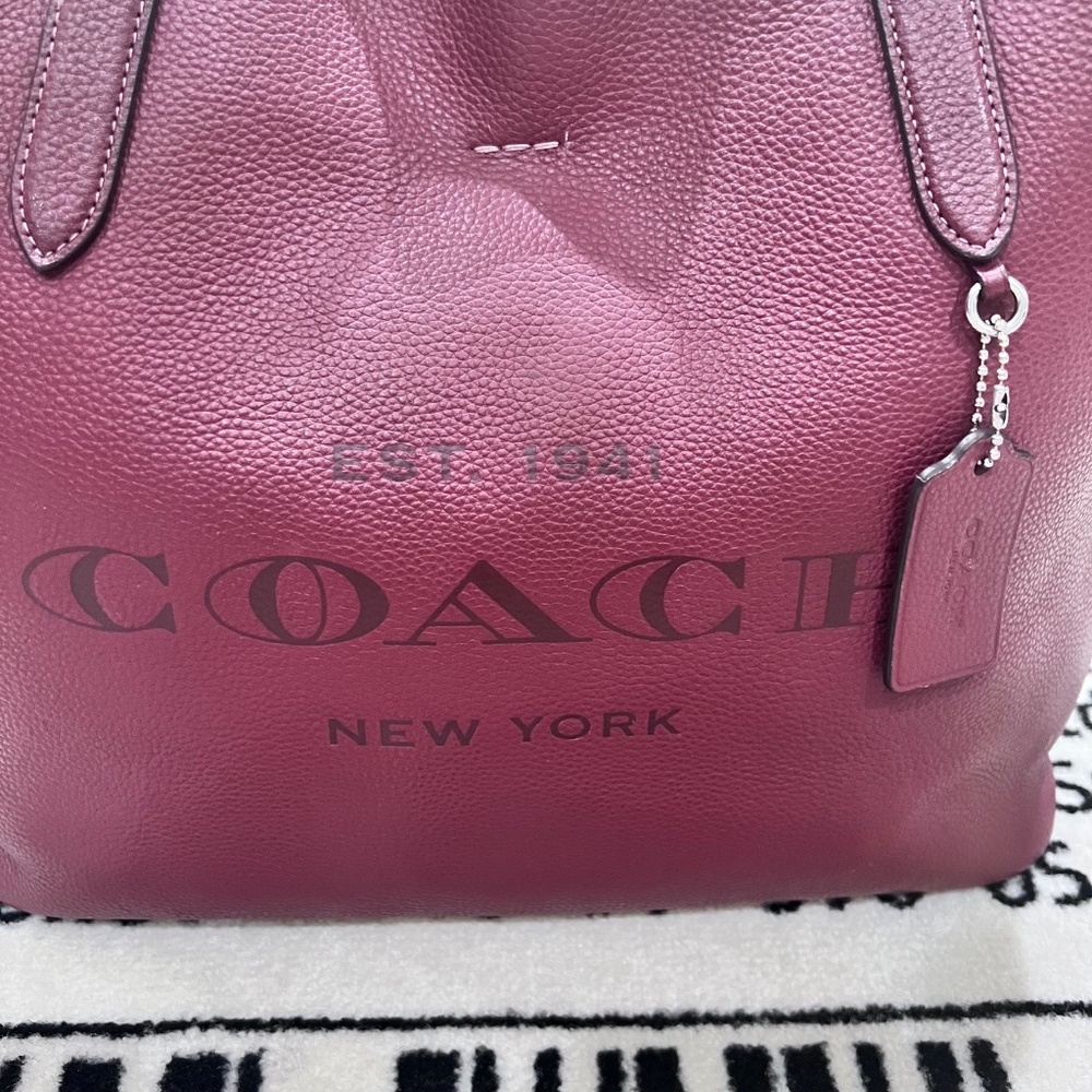 Coach Pebble Leather Cameron Large Tote Shoulder Bag in Burgundy / Wine - Picture 2 of 13